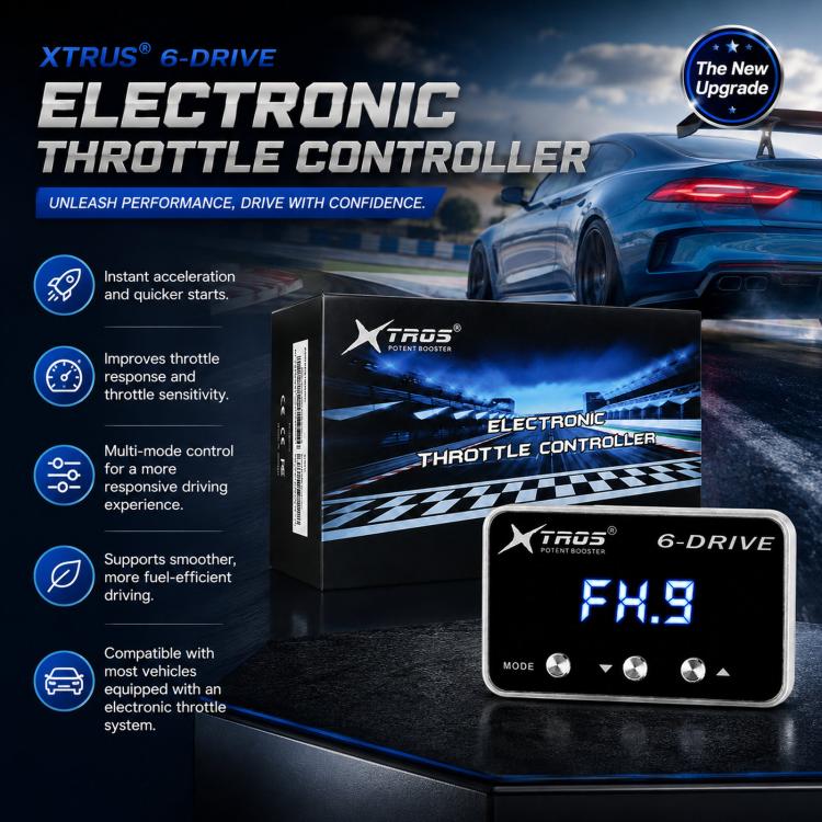 Electronic throttle controller box and dashboard unit with blue 6-DRIVE FX.9 display