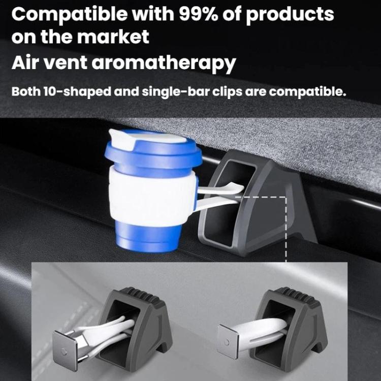 Car air vent clip mount bracket holding a blue-and-white aromatherapy bottle
