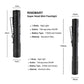 Black super small mini flashlight with compact dimensions diagram on white