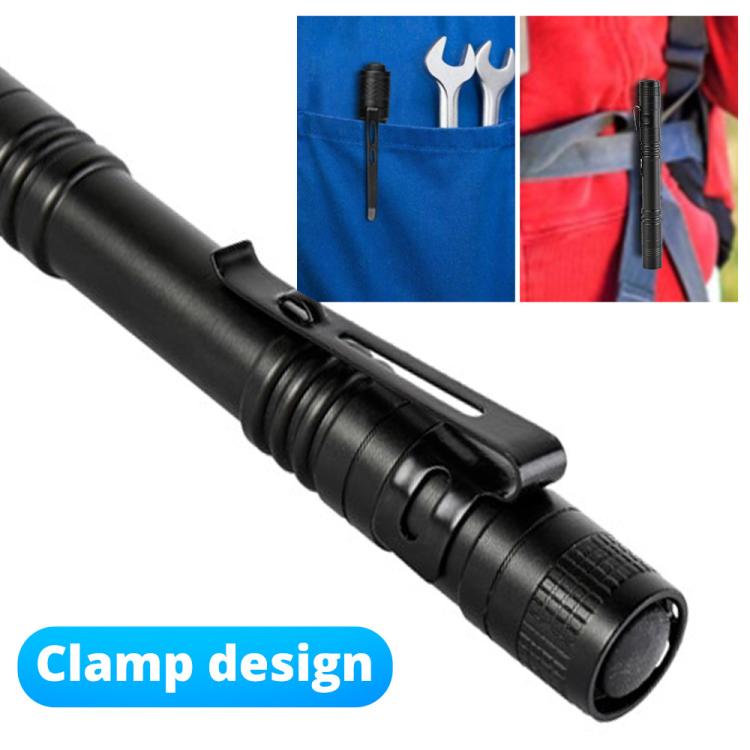 Portable mini waterproof LED flashlight with side slots and clamp-style mount