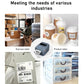 Thermal label printer with barcode labels and paper feed, compact desktop device
