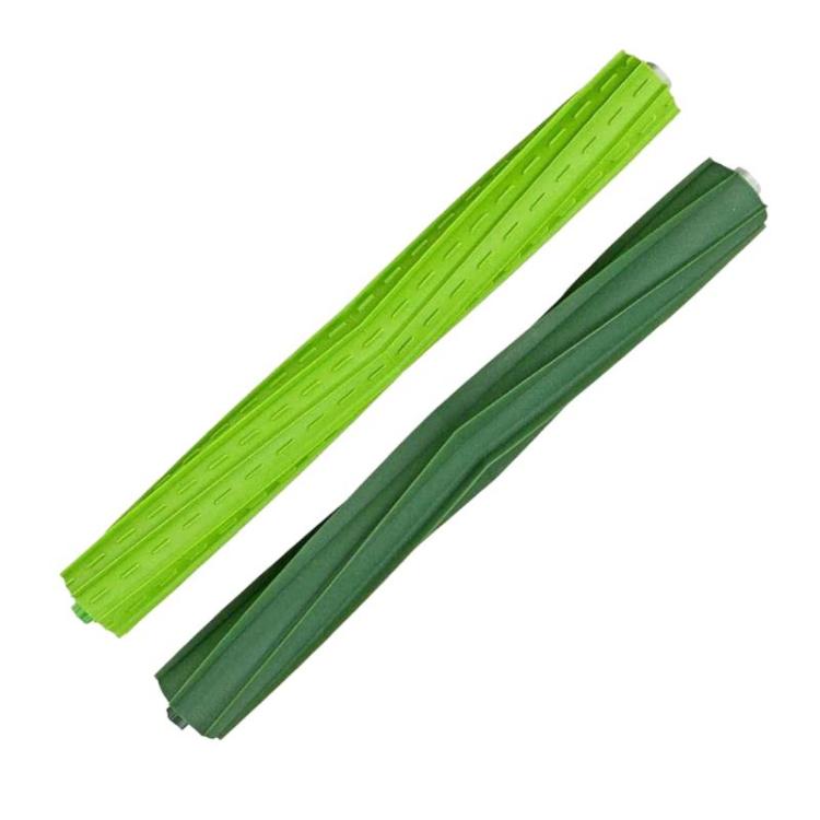 Robot vacuum roller brushes: bright green and dark green with gray end caps