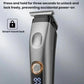 Electric hair clipper front view with rounded power button and LED indicator