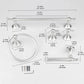 Bathroom hardware set size chart for towel bar, towel ring, robe hook and toilet paper holder