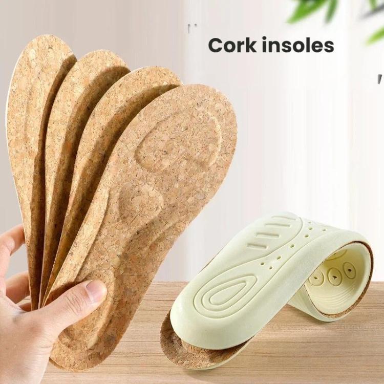 Stacked brown cork insoles with off-white insole showing underside arch and heel design