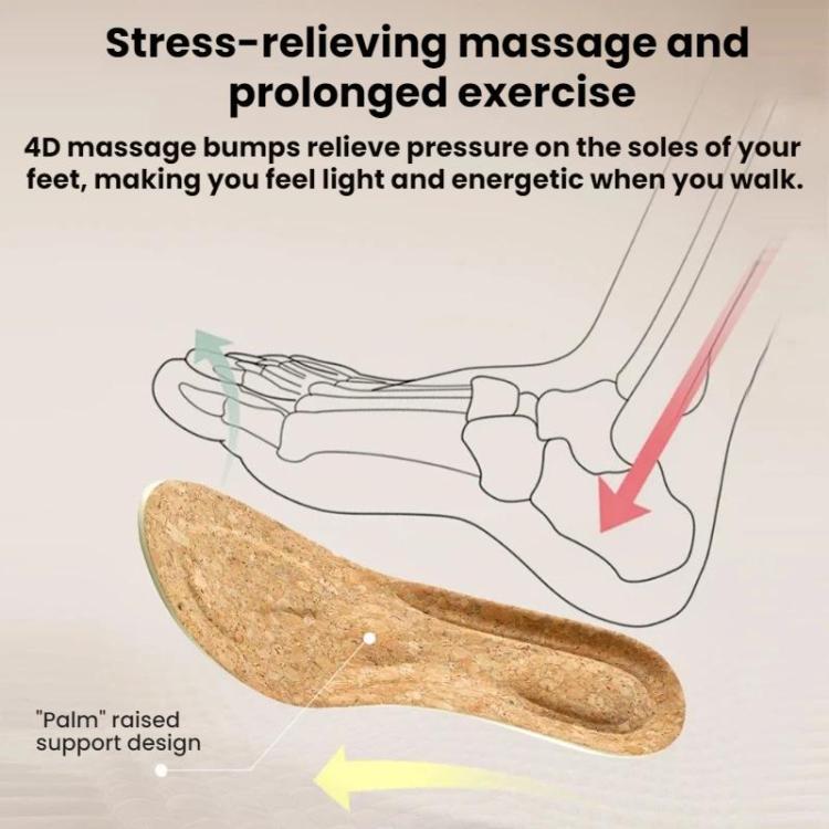 Brown cork insole profile with raised palm-shaped support and arch curve