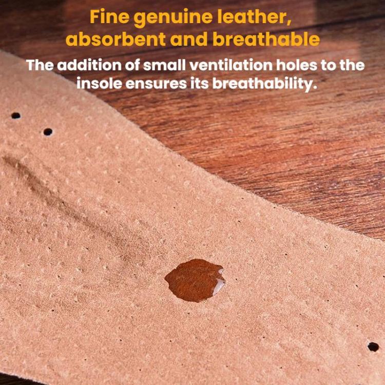 Tan leather insole close-up with small perforations and breathable surface texture