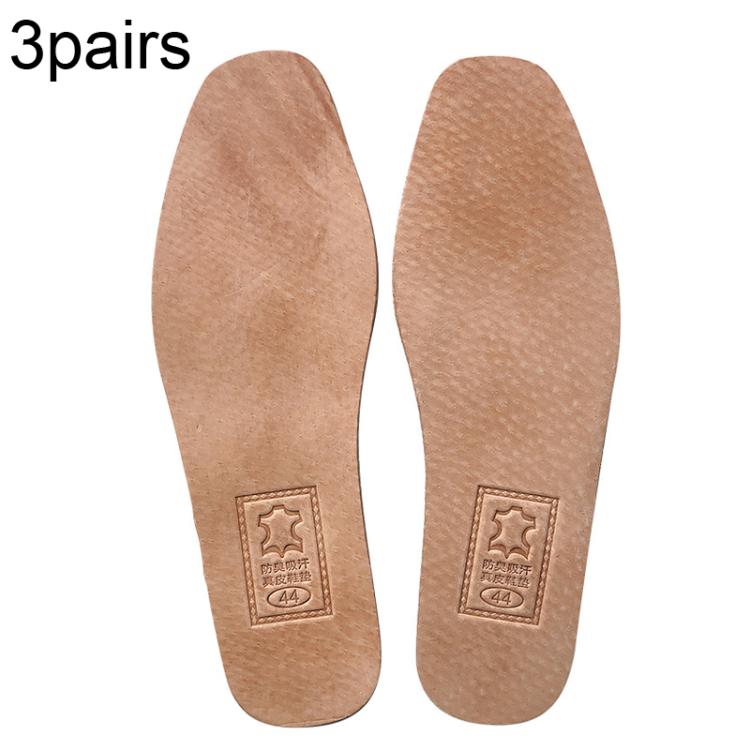 Brown cowhide leather insoles, two-piece view; heel label patch visible on both
