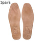 Brown cowhide leather insoles with heel label patch; one smoother surface, one pebbled