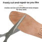 Tan cowhide leather insoles being cut, rounded shape for custom fit