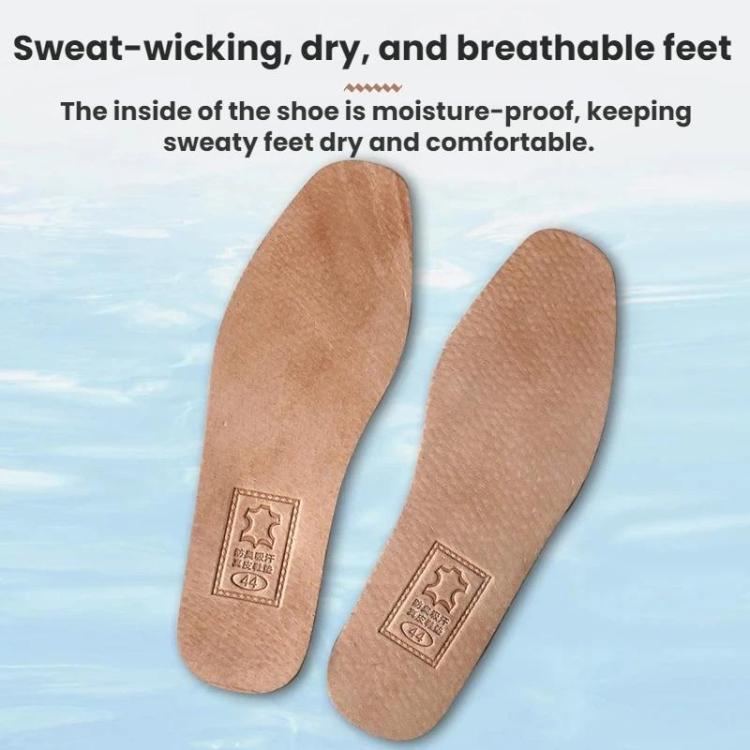 Tan cowhide leather insoles, breathable moisture-wicking inner surface, pair