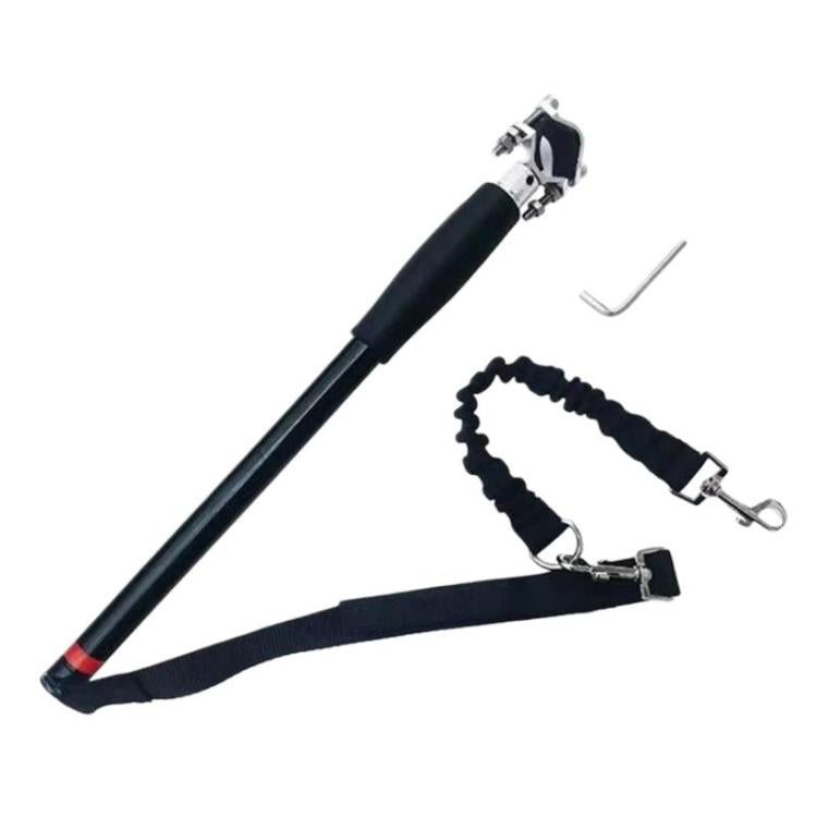 Black elastic bungee dog leash with bicycle handlebar clamp and carabiner clips