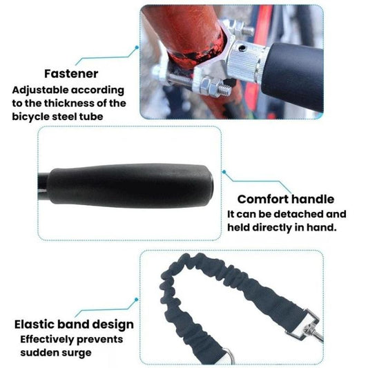 Bike clamp and comfort handlebar mount with detachable elastic bungee dog leash