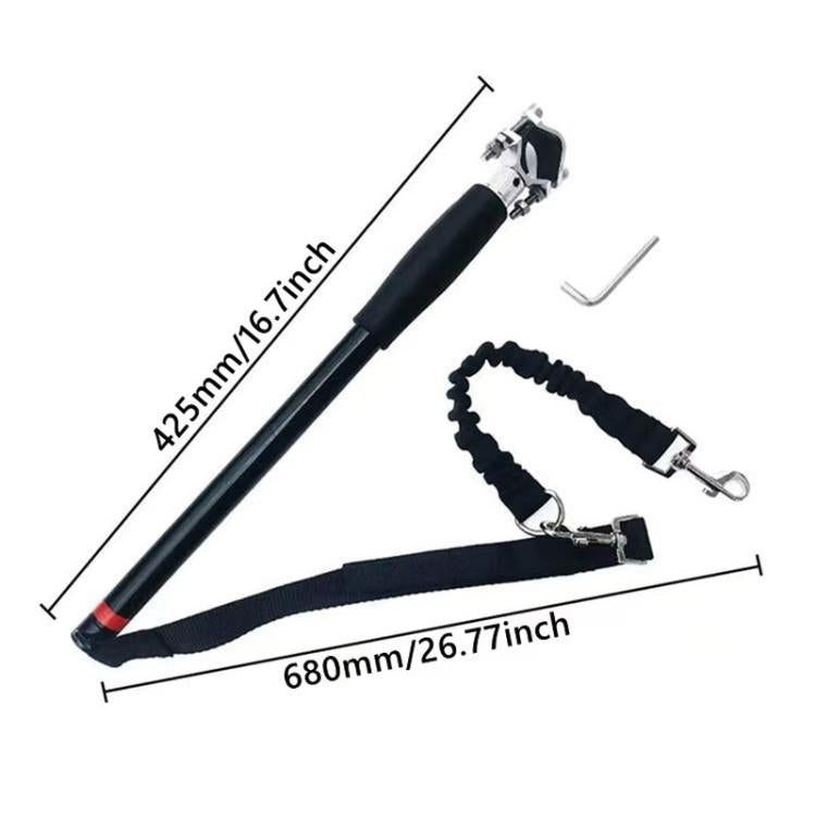 Black bungee dog leash with bicycle clamp, elastic strap, and carabiner clips (42.5cm)