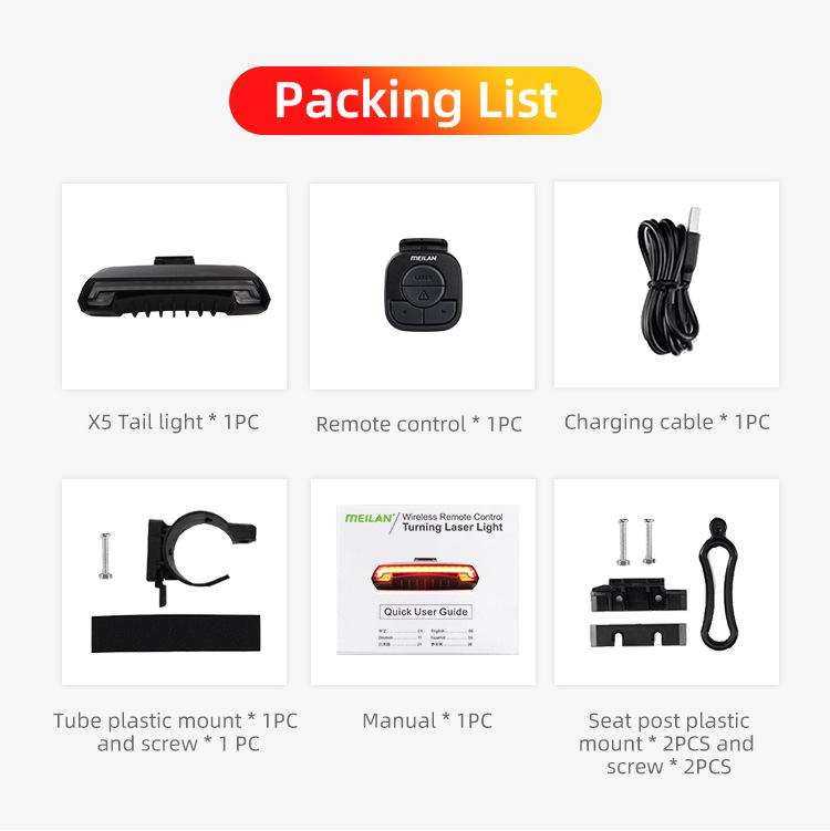 Smart Remote-Controlled Cycling Laser Tail Light Bicycle Turn Signal LED Warning Light, MEILAN X5