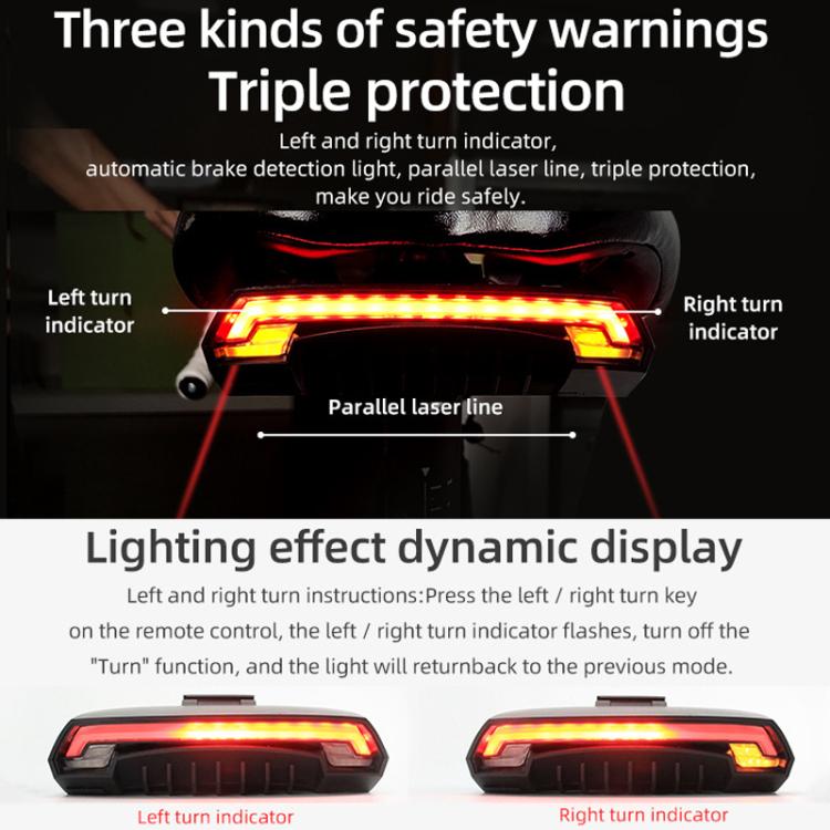 Smart Remote-Controlled Cycling Laser Tail Light Bicycle Turn Signal LED Warning Light, MEILAN X5