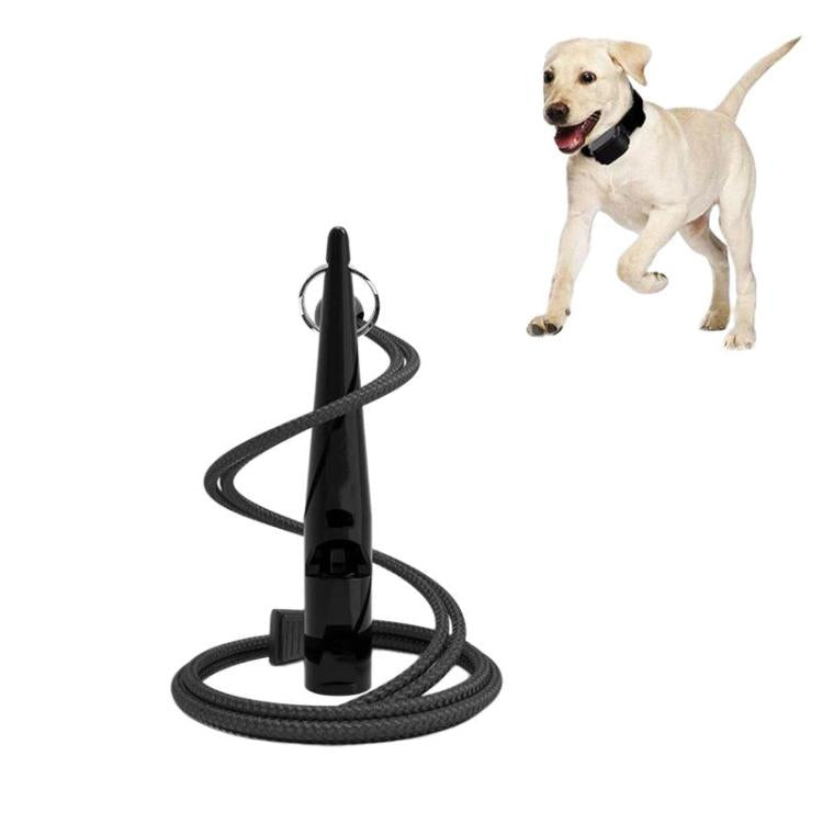 Ultrasonic pet training whistle with black body and braided lanyard with keyring