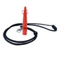 Ultrasonic pet training whistle with orange cylinder, black cord lanyard, metal ring