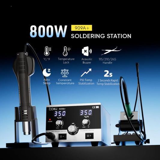 BAKU BA-909A+ 800W Digital Hot Air Rework Station & Soldering Iron 2-in-1, with Temp Lock, Sleep Mode for Phone/PCB Repair, 110V US Plug, 220V EU Plug