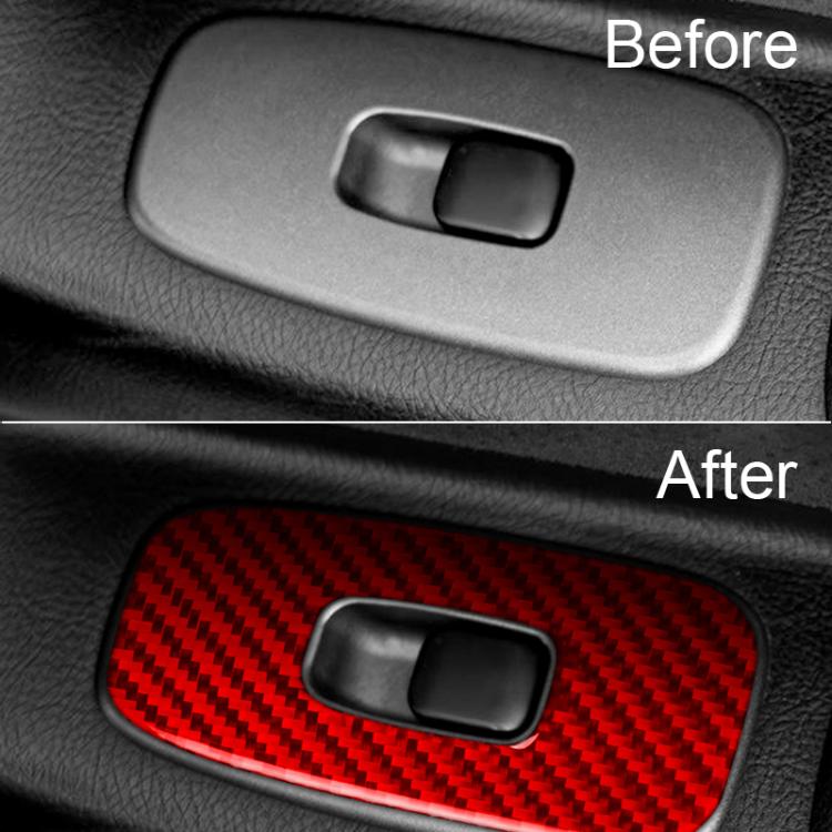 Red carbon-fiber door lift panel sticker installed on the power switch button area