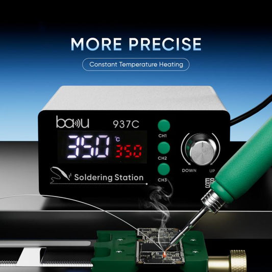 BAKU BA-937C 120W LCD Soldering Station, 3 Temp Preset Channels Thermostatic Electric Soldering Iron Kit, 110V US Plug, 220V EU Plug