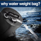 Black water-filled tent weight bag with water pouring from side opening