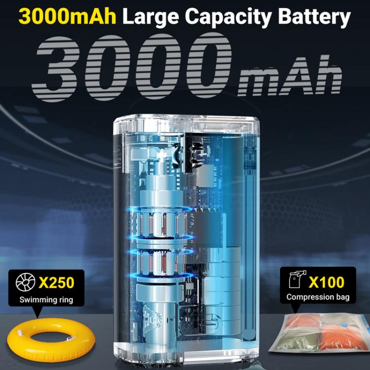 Transparent view of an electric air pump showing internal motor and battery