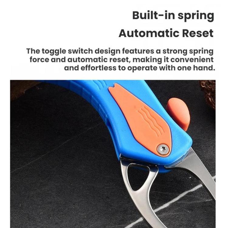 Blue fish handle lure pliers with metal jaws and spring auto-reset design