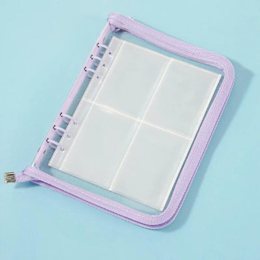 A5 Clear Sparkly PVC Multi-Function Zipper Pouch with 25 Loose-Leaf Four-Compartment Pages for Jewelry, Money, Photo Storage