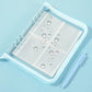 Clear PVC zipper pouch with four-pocket pages and decorative rhinestone bubbles