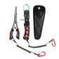 Fishing pliers set with wire safety rope, red carabiners, and black nylon tool pouch