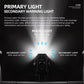 Cycling light with main center beam and side warning light coverage, black