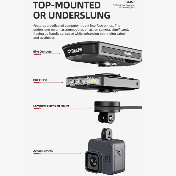 Bike light kit with mounts for top-mounted and underslung installation, black