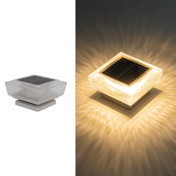 Waterproof Solar-Powered LED Pillar Light For Outdoor Courtyard Lighting, Mesh Warm Light, Striped Warm Light, Striped White Light, Mesh White Light