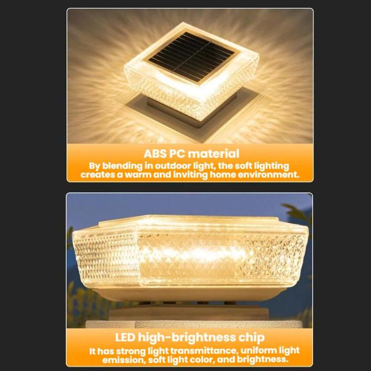 Waterproof Solar-Powered LED Pillar Light For Outdoor Courtyard Lighting, Mesh Warm Light, Striped Warm Light, Striped White Light, Mesh White Light