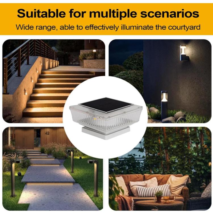 Waterproof Solar-Powered LED Pillar Light For Outdoor Courtyard Lighting, Mesh Warm Light, Striped Warm Light, Striped White Light, Mesh White Light