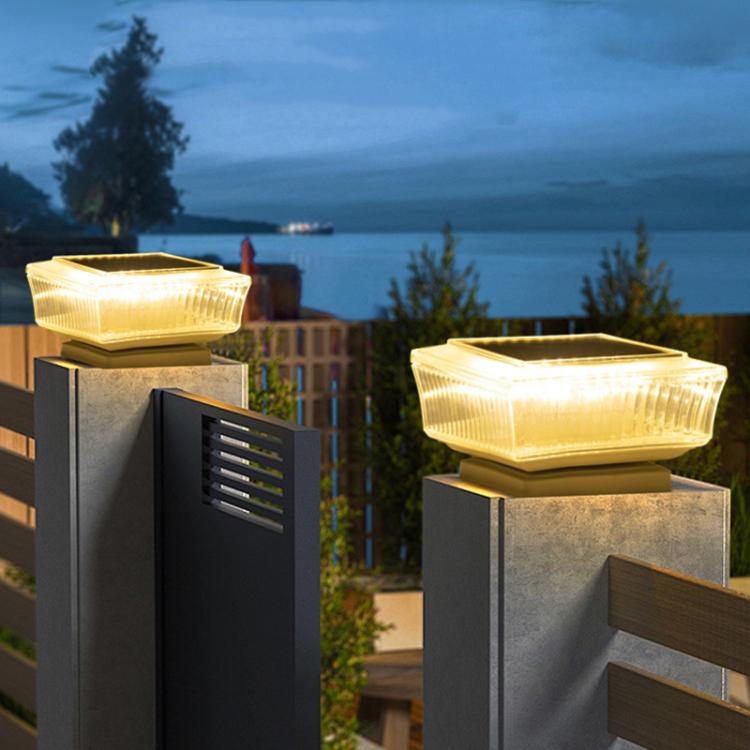 Waterproof Solar-Powered LED Pillar Light For Outdoor Courtyard Lighting, Mesh Warm Light, Striped Warm Light, Striped White Light, Mesh White Light