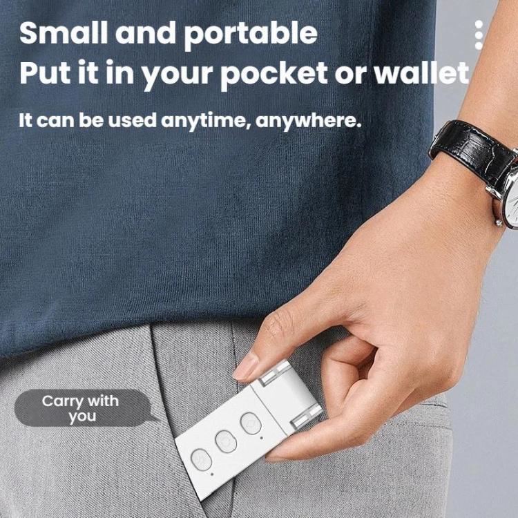 Portable clip reading lamp with LED folding bookmark held in hand, compact design.