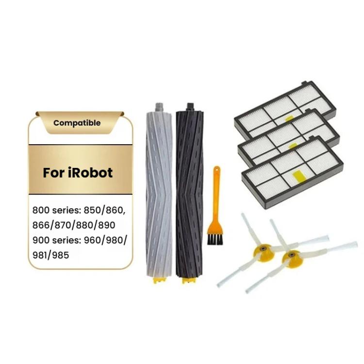 Compatible robot replacement kit with two roller brushes, side brush, and filter set