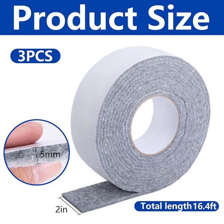 3-pack roll of gray felt anti-condensation strips with 5mm thickness and length marked