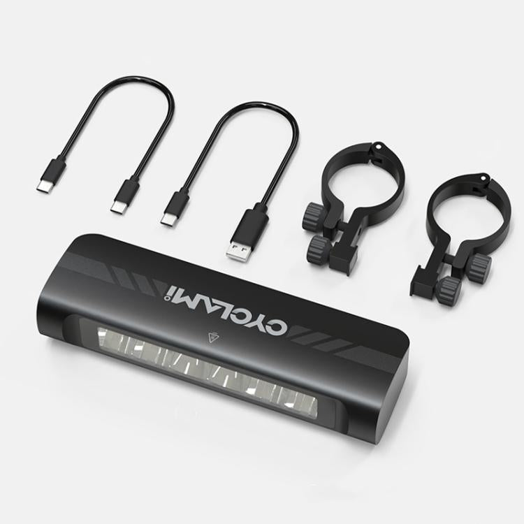 Rechargeable front bike light kit with cables and two handlebar mounting brackets