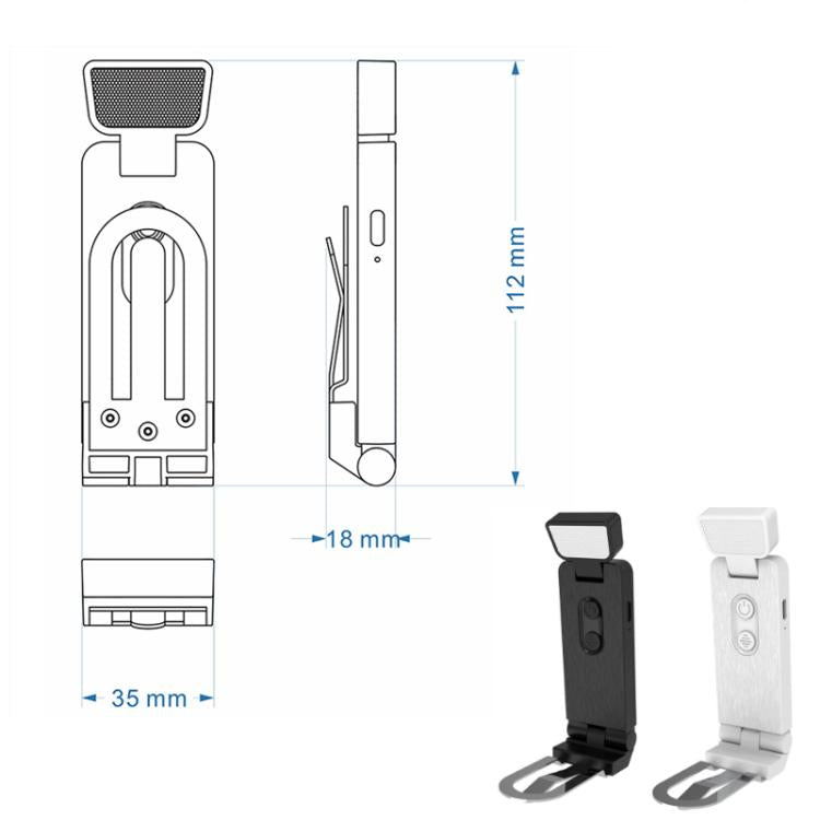LED bookmark lamp clip design with dimensions and foldable head