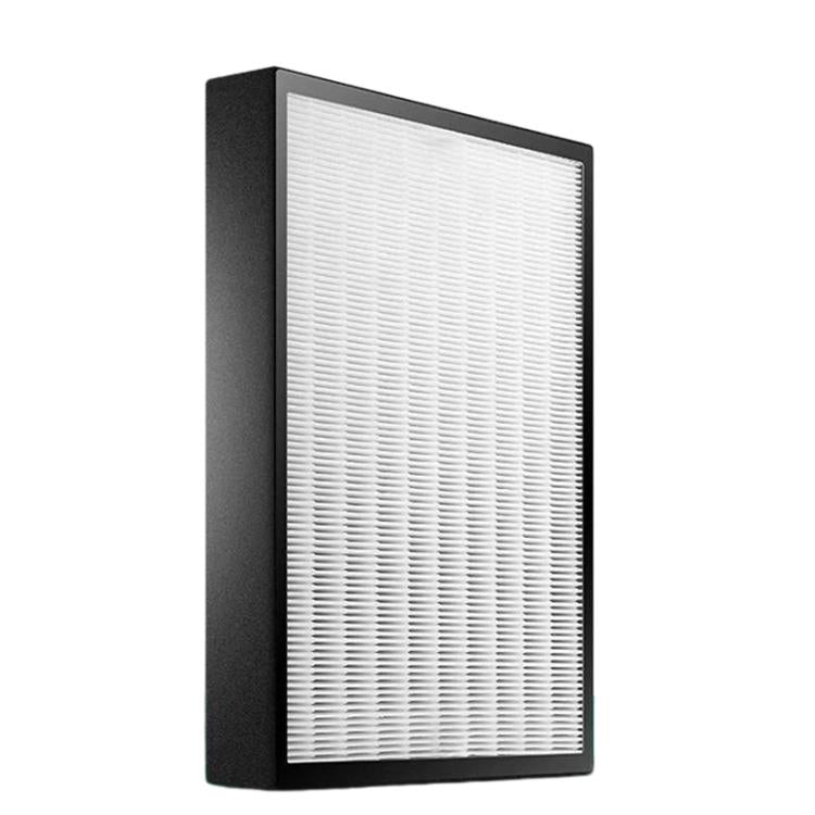 Air purifier replacement filter panel with fine pleats and dark outer casing