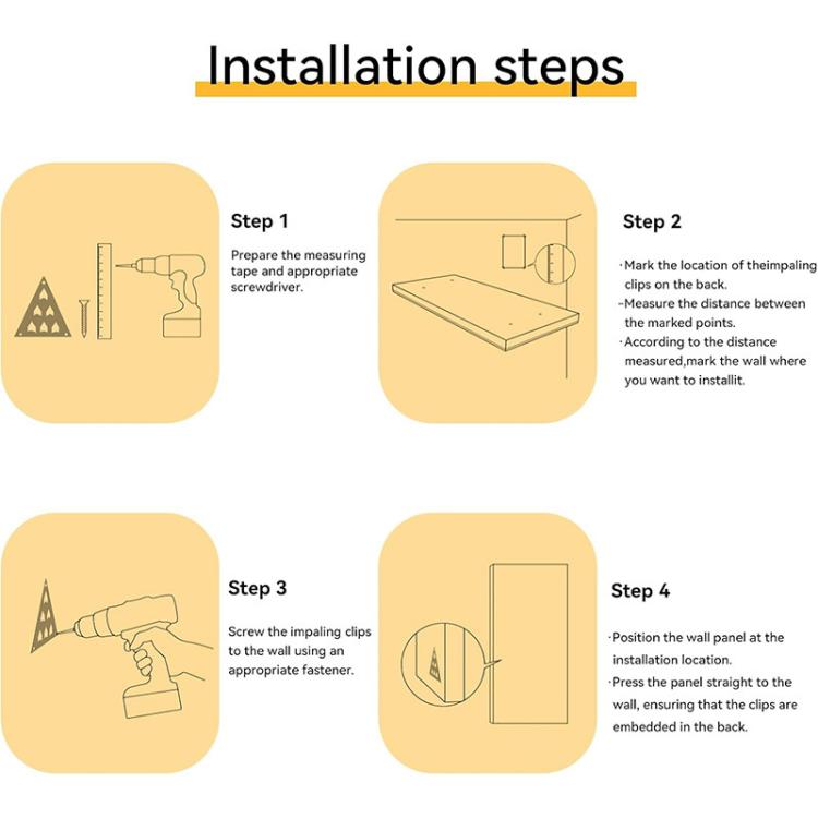 Installation steps diagram for triangle acoustic panel clamp base with push-in spikes
