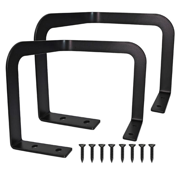 Black metal bed corner mattress retainer kit with anti-slip brackets and screws