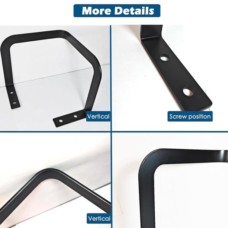 Black metal bracket set for bed mattress corner retention with screw holes