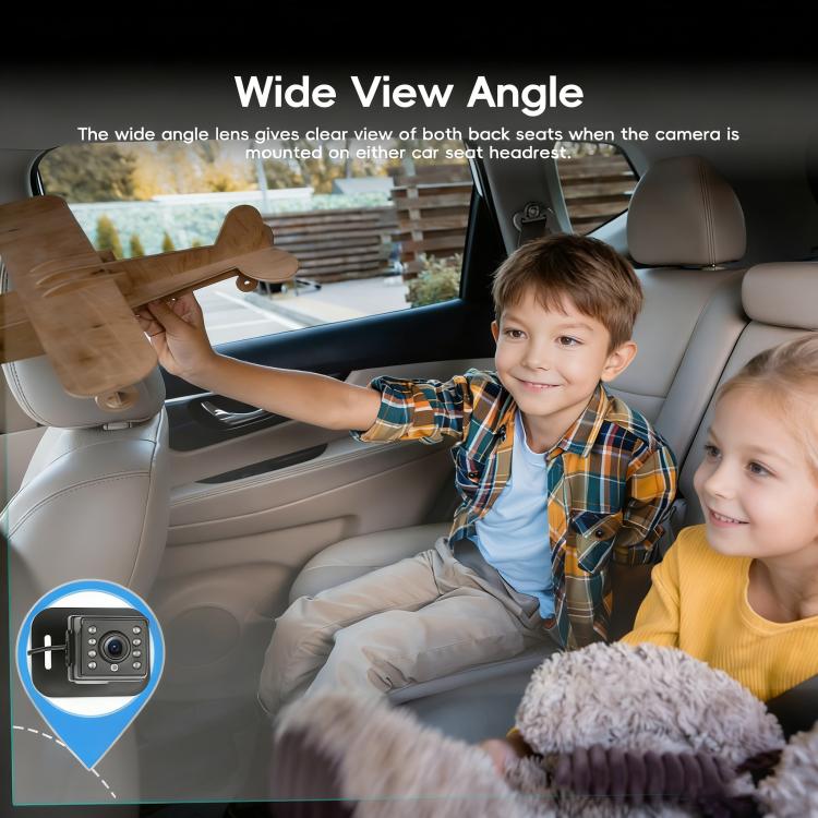 Car rear seat baby camera system with monitor showing child in back seat