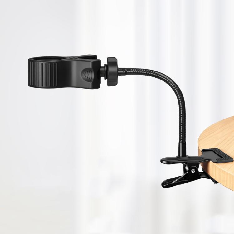 Flexible desk clamp holder with black gooseneck and tabletop clip mount
