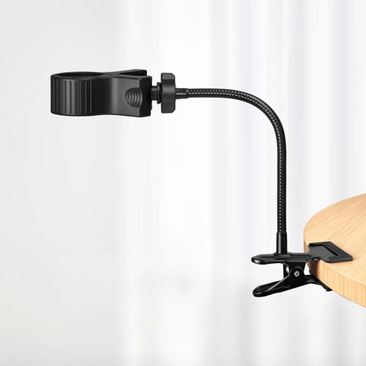 Flexible desk clamp holder with black clamp head and bendable gooseneck arm