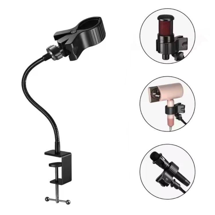 Flexible desk clamp holder kit with clamp head and gooseneck for devices